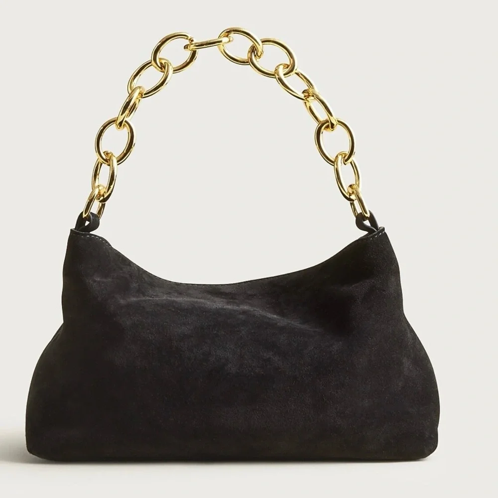 J. Crew Berkeley small chainlink shoulder bag in black suede - Picture 1 of 4